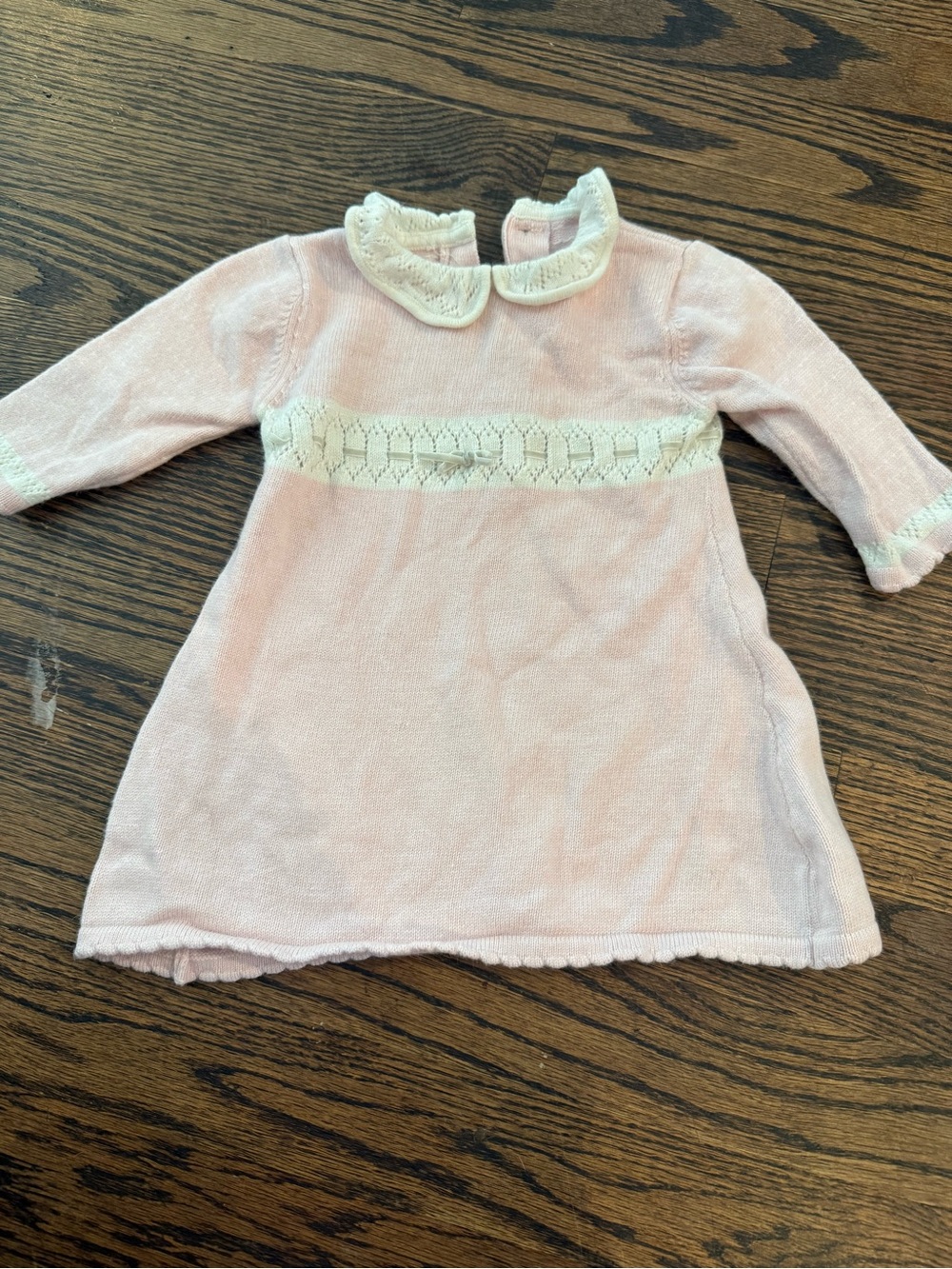 Janie and Jack Pale Pink Knit Dress with Cream Lace Trim